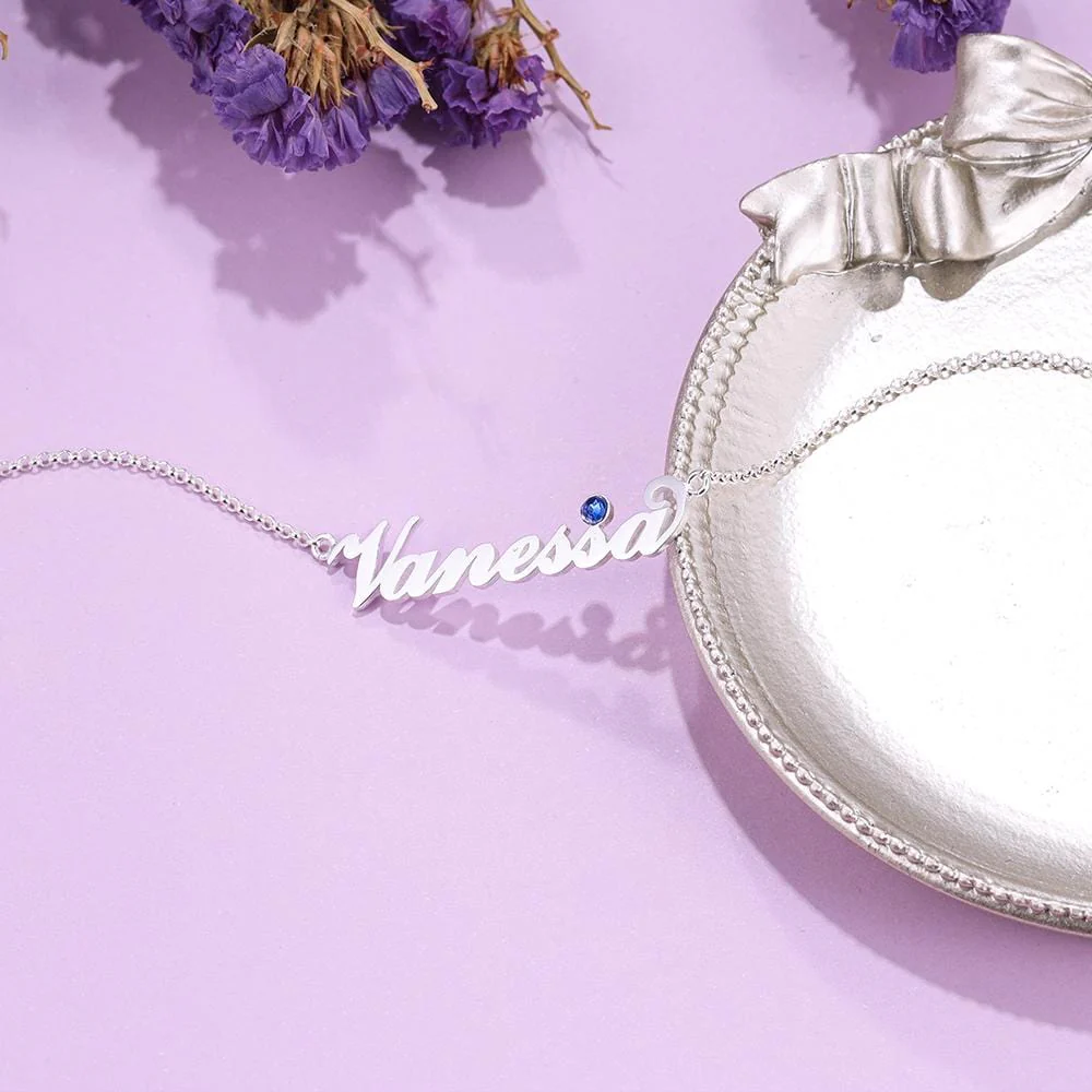 Personalized Silver, Yellow Gold and Rose Gold Birthstone Name Necklace - Image 5