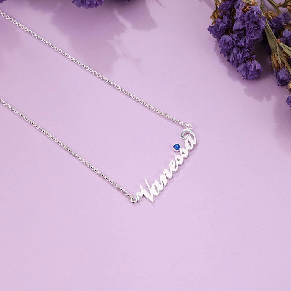 Personalized Silver, Yellow Gold and Rose Gold Birthstone Name Necklace - Image 6
