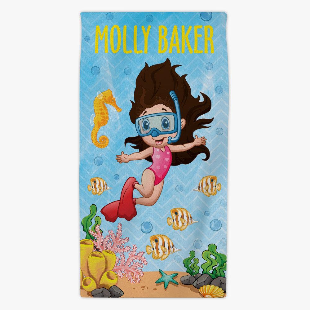 Snorkeling Personalized Towel for Kids | Custom Name Towel for Beach or Bath - Image 4