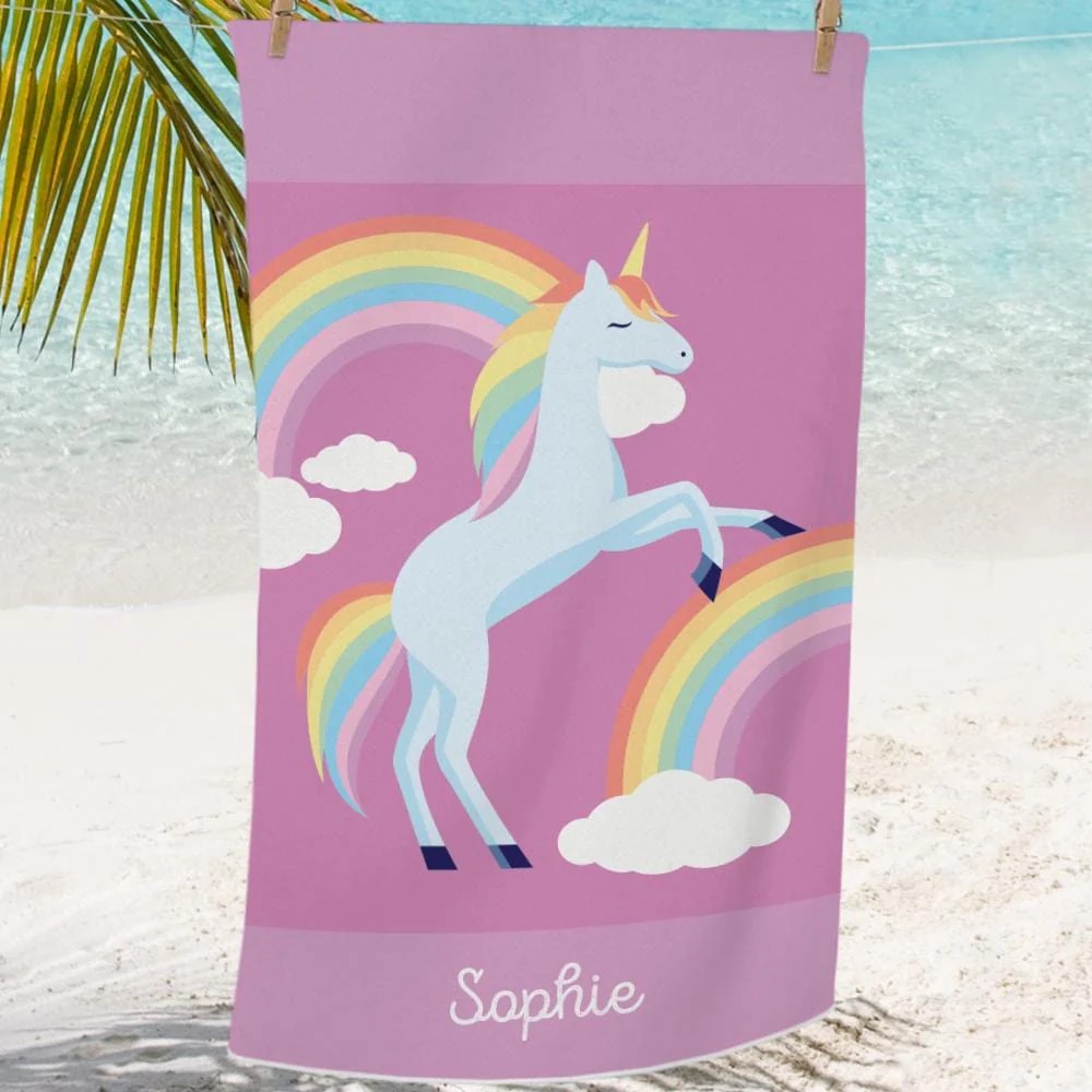 Rainbow Unicorn & Flamingo Design Personalized Towel for Kids - Image 2