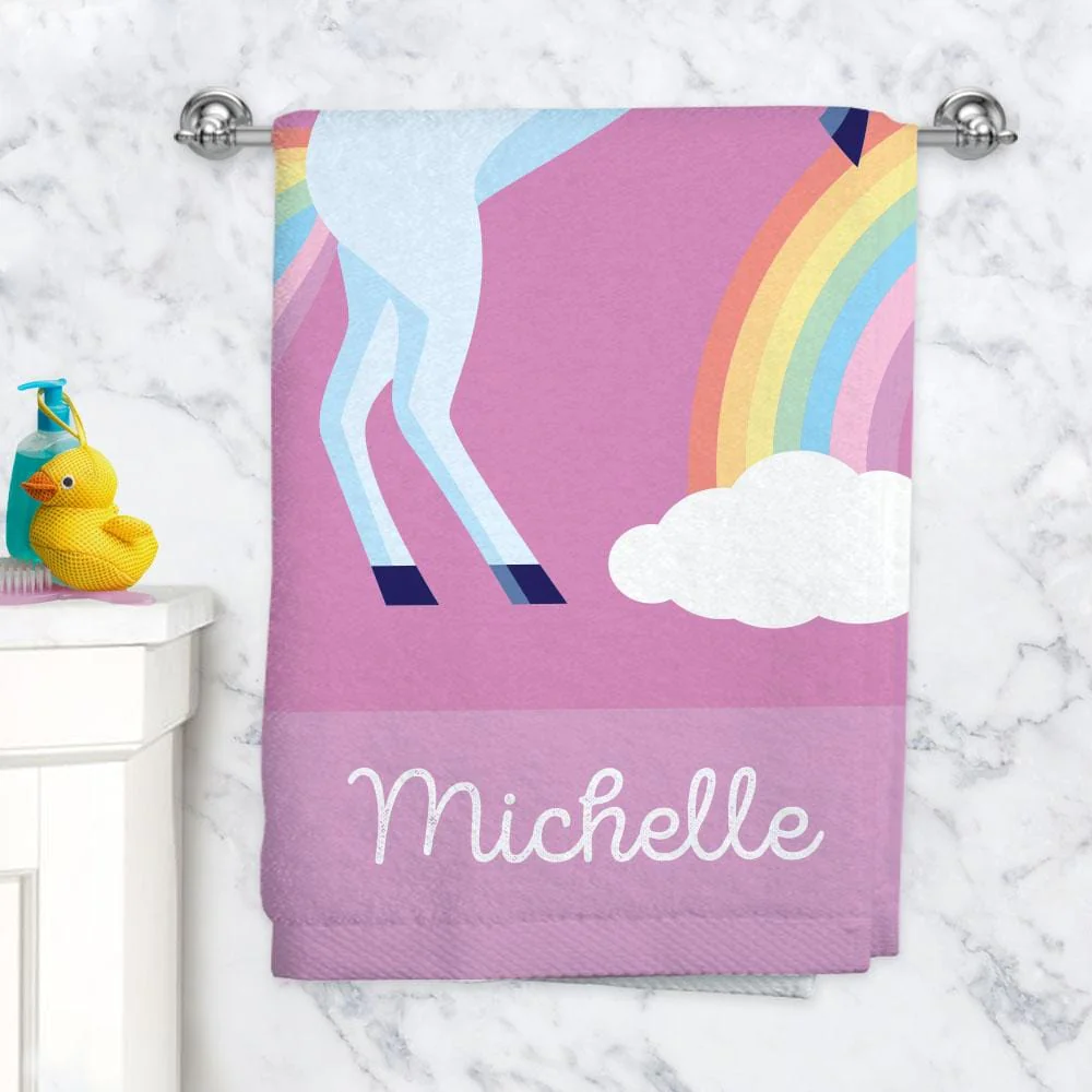 Rainbow Unicorn & Flamingo Design Personalized Towel for Kids - Image 4