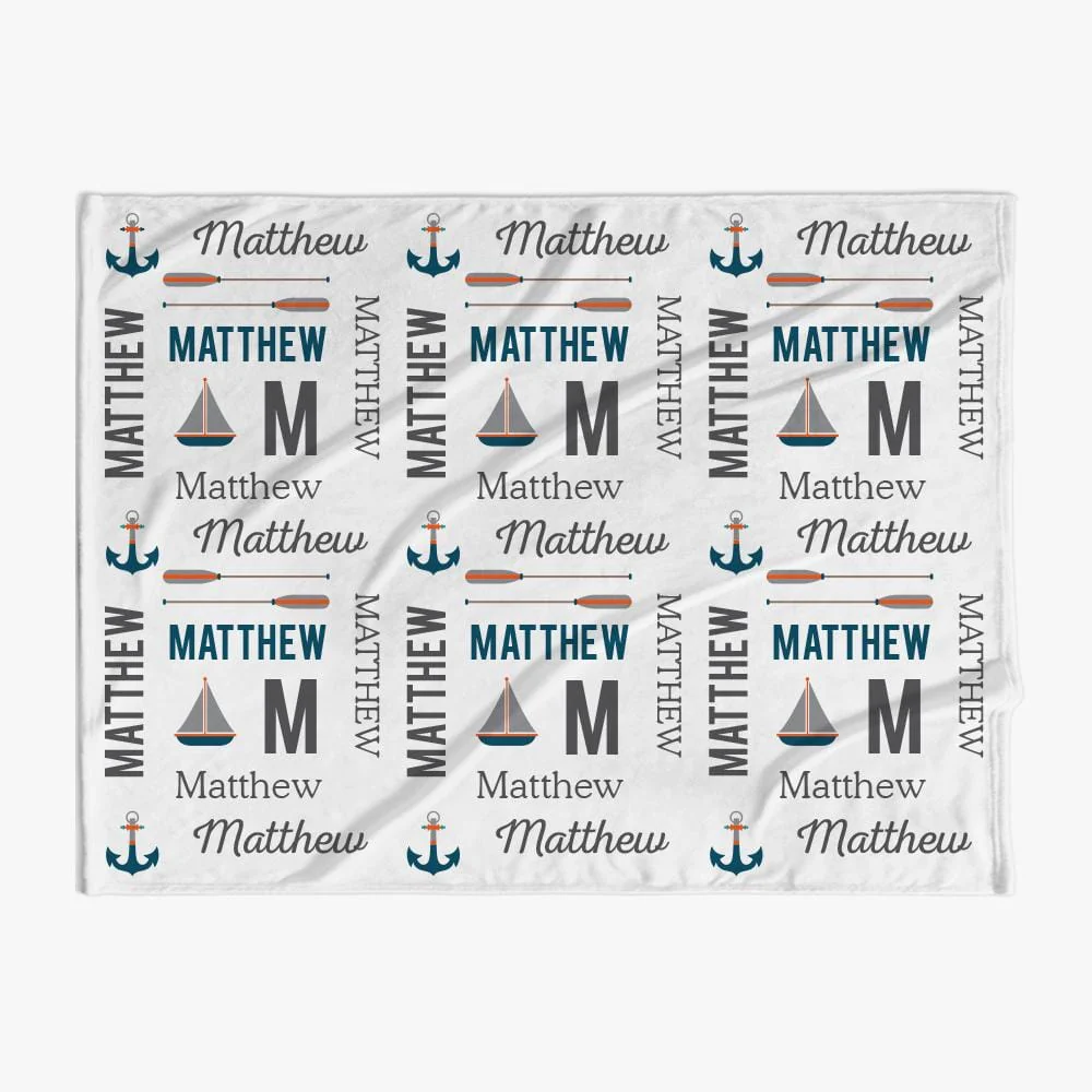 30 x 40 Sail Boats Personalized Name Baby Blanket - Image 3