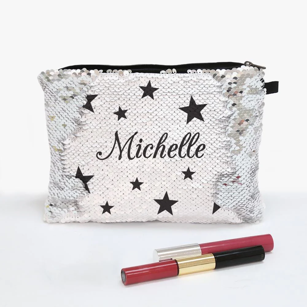 Stars Sequin Makeup Bag Zippered Accessories Pouch - Image 2