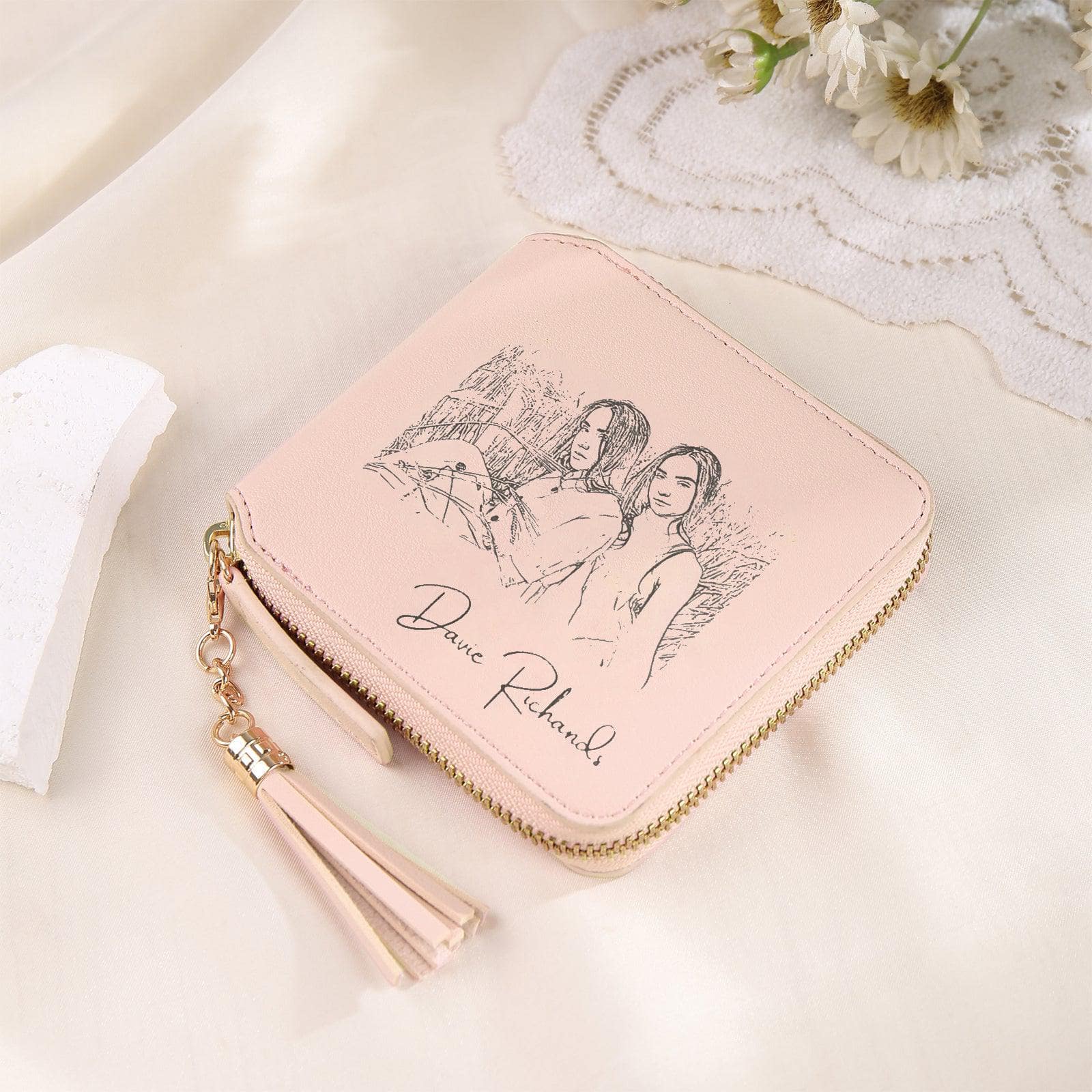 Personalized Women’s Wallet, Custom Photo Engraved PU Leather with Zipper and Tassel - Image 3