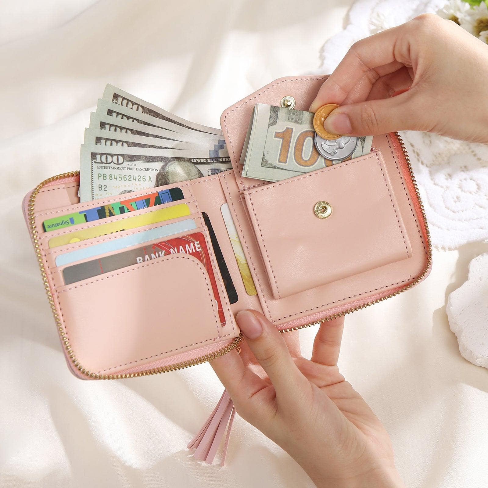 Personalized Women’s Wallet, Custom Photo Engraved PU Leather with Zipper and Tassel - Image 5